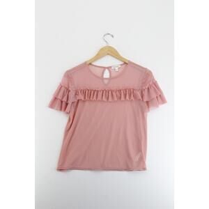 Persaya‎ ruffle pink sheer t shirt womens large dainty barbiecore feminine chic
